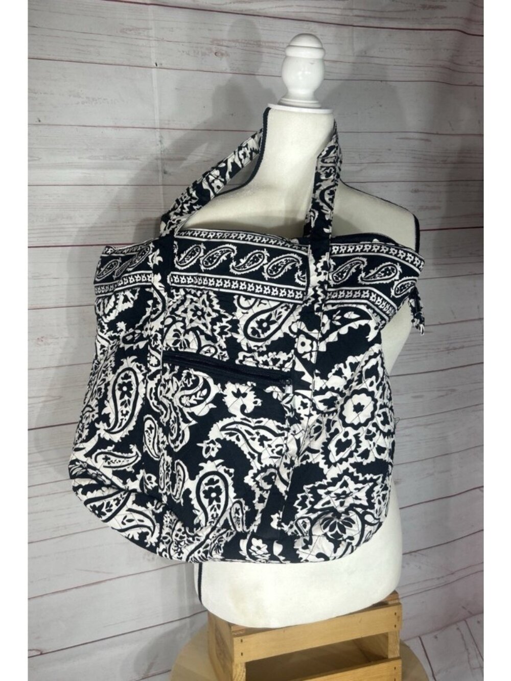 Unbranded Black White Paisley Floral Zip Tote W/ Sides Diaper Travel Work Bag